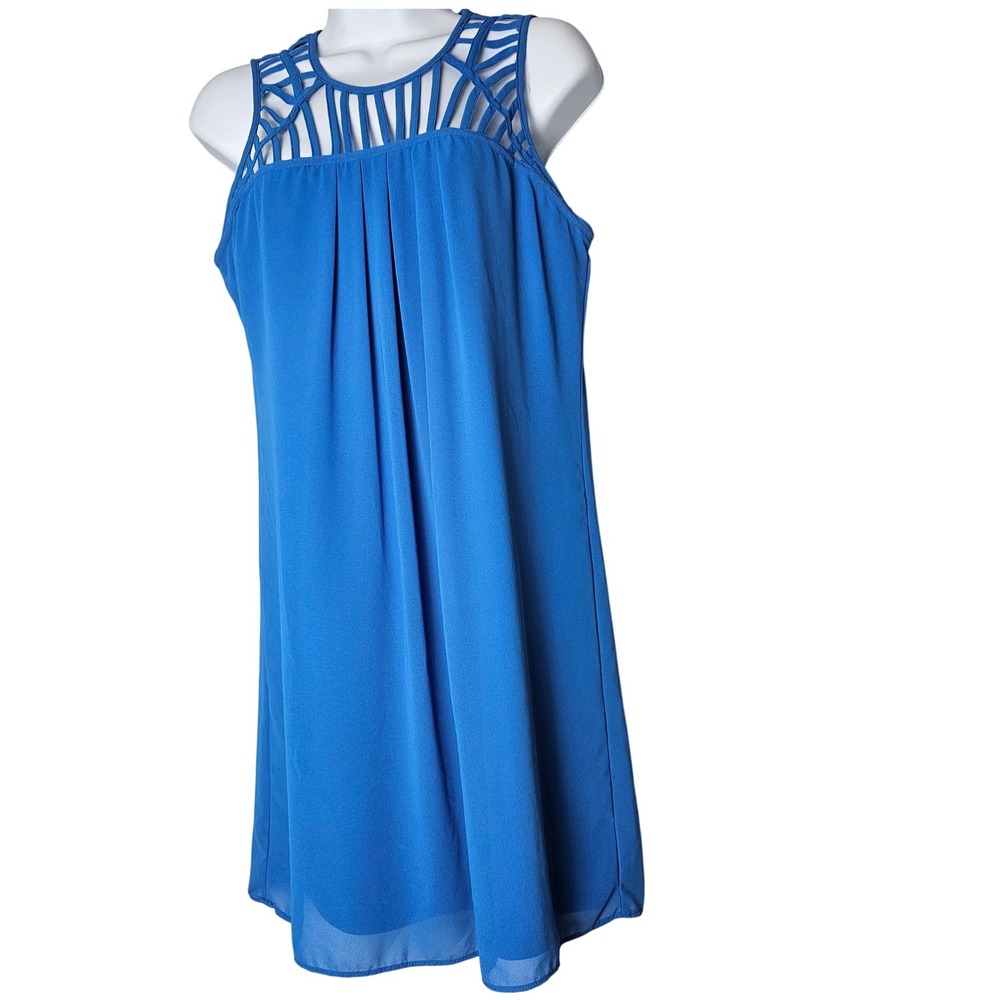 BCX Royal Blue‎ Lattice Neckline Pleated Shift Dress Women's Size Medium